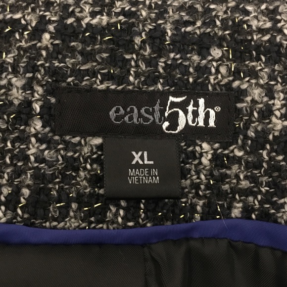 East 5th Black & Gray Plaid Sparkly Tweed Padded Shoulder Blazer, Women's XL - Picture 6 of 10